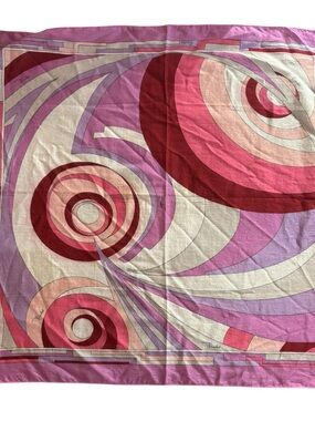 Vintage Emilio Pucci Pink & Cream Swirl Bedding Throw by